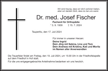 Traueranzeige von Josef Fischer von Frankenpost