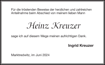 Traueranzeige von Heinz Kreuzer von Frankenpost