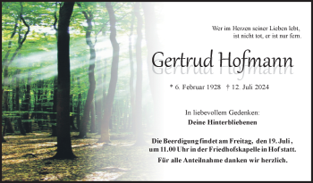Traueranzeige von Gertrud Hofmann von Frankenpost