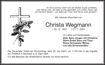 Traueranzeige von Christ Wegmann von Frankenpost
