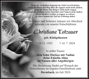 Traueranzeige von Christiane Totzauer von Südthüringer Presse