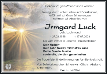 Traueranzeige von Irmgard Luck von Südthüringer Presse