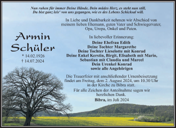 Traueranzeige von Armin Schüler von Südthüringer Presse