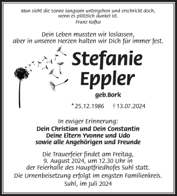 Traueranzeige von Stefanie Eppler von Südthüringer Presse