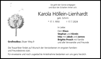 Traueranzeige von Karola Höllein-Lienhardt Höllein-Lienhardt von Neue Presse Coburg