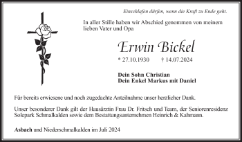 Traueranzeige von Erwin Bickel von Südthüringer Presse