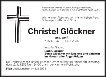 Traueranzeige von Christa Glöckner von Südthüringer Presse
