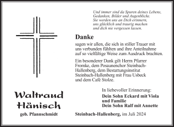 Traueranzeige von Waltraud Hänisch von Südthüringer Presse