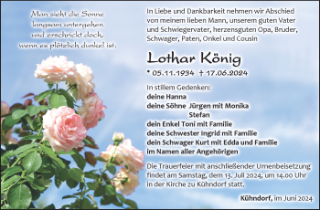 Traueranzeige von Lothar König von Südthüringer Presse