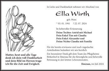 Traueranzeige von Ella Wirth von Südthüringer Presse