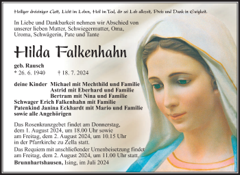 Traueranzeige von Hilda Falkenhahn von Südthüringer Presse