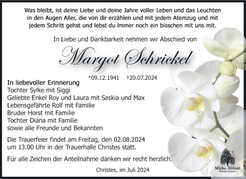  Traueranzeige für Margot Schrickel vom 27.07.2024 aus Südthüringer Presse