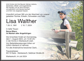 Traueranzeige von Lisa Walther von Frankenpost