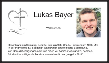 Traueranzeige von Lukas Bayer von Frankenpost
