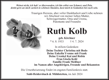 Traueranzeige von Ruth Kolb von Südthüringer Presse