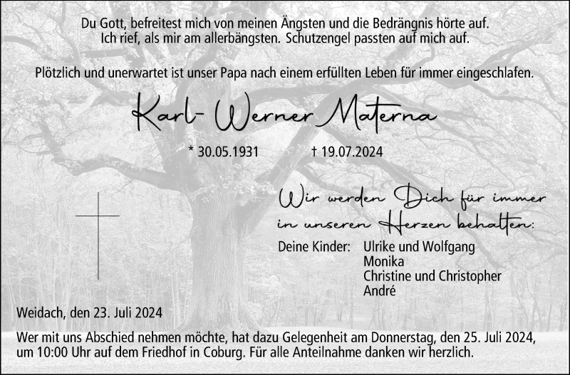  Traueranzeige für Karl-Werner Materna vom 23.07.2024 aus Neue Presse Coburg