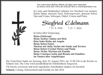 Traueranzeige von Siegfried Edelmann von Südthüringer Presse
