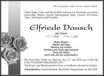 Traueranzeige von Elfriede Dausch von Südthüringer Presse