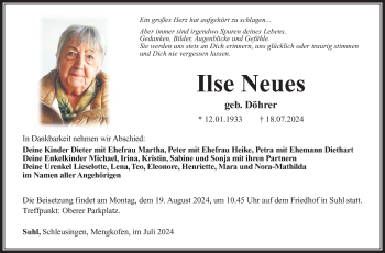 Traueranzeige von Ilse Neues von Südthüringer Presse