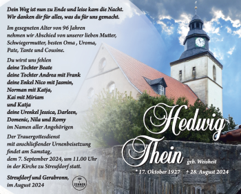 Traueranzeige von Hedwig Thein von Südthüringer Presse