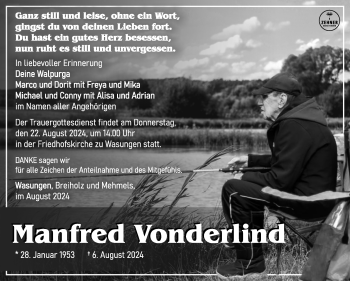 Traueranzeige von Manfred Vonderlind von Südthüringer Presse