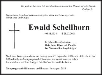 Traueranzeige von Ewald Schellhorn von Südthüringer Presse