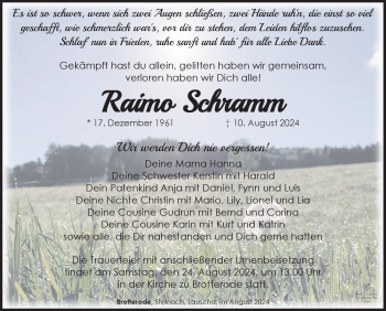 Traueranzeige von Raimo Schramm von Südthüringer Presse