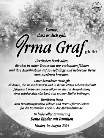 Traueranzeige von Irma Graf von Südthüringer Presse