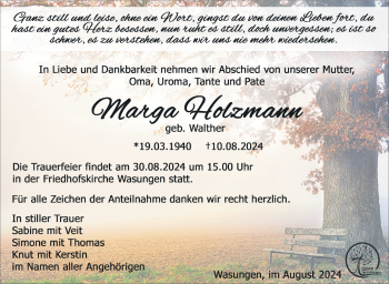 Traueranzeige von Marga Holzmann von Südthüringer Presse
