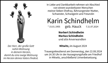 Traueranzeige von Karin Schindhelm von Neue Presse Coburg