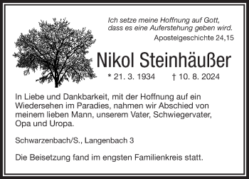 Traueranzeige von Nikol Steinhäußer von Frankenpost