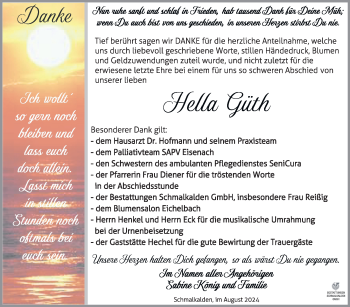 Traueranzeige von Hella Güth von Südthüringer Presse