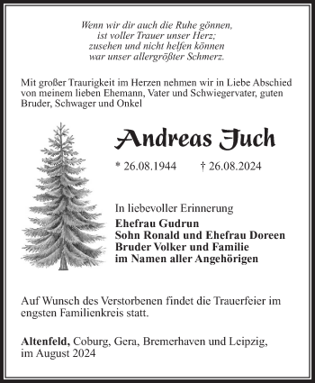 Traueranzeige von Andreas Juch von Südthüringer Presse