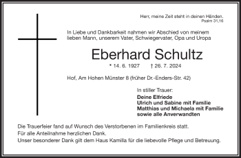 Traueranzeige von Eberhard Schultz von Frankenpost