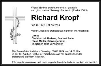 Traueranzeige von Richard Kropf von Frankenpost