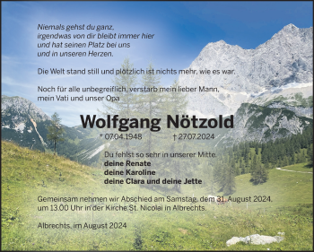 Traueranzeige von Wolfgang Nötzold von Südthüringer Presse