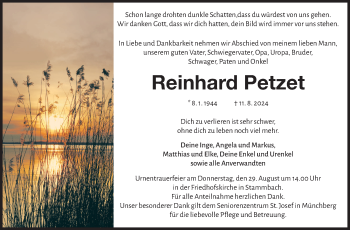 Traueranzeige von Reinhard Petzet von Frankenpost