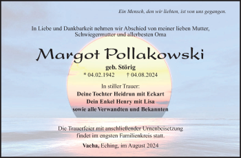 Traueranzeige von Margot Pollakowski von Südthüringer Presse