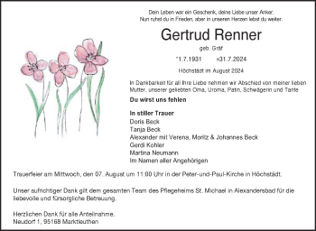 Traueranzeige von Gertrud Renner von Frankenpost