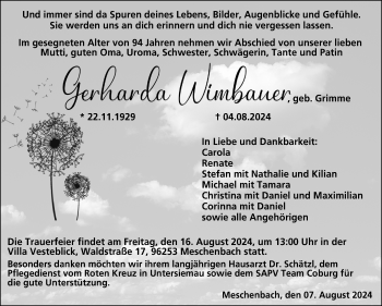Traueranzeige von Gerharda Wimbauer von Neue Presse Coburg