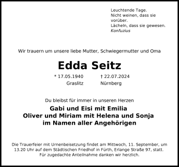 Traueranzeige von Edda Seitz von Frankenpost
