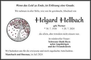 Traueranzeige von Helgard Hellbach von Südthüringer Presse