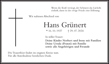 Traueranzeige von Hans Grünert von Frankenpost