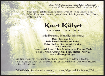 Traueranzeige von Kurt Kührt von Südthüringer Presse