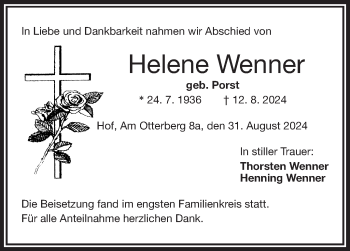 Traueranzeige von Helene Wenner von Frankenpost
