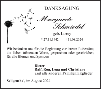 Traueranzeige von Margarete Schmiedel von Südthüringer Presse