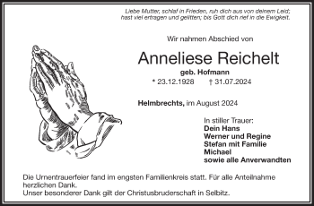 Traueranzeige von Anneliese Reichelt von Frankenpost