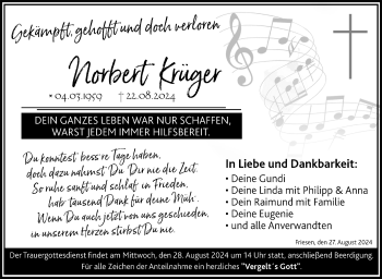 Traueranzeige von Norbert Krüger von Neue Presse Coburg