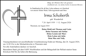 Traueranzeige von Irma Schoberth von Frankenpost