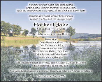 Traueranzeige von Hartmut Jahn von Südthüringer Presse